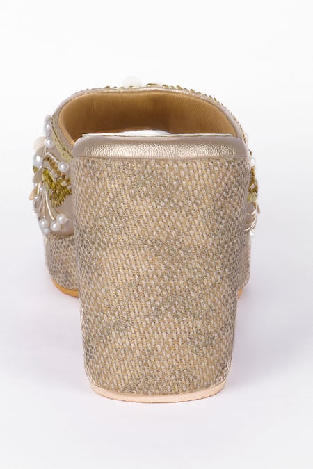 Fuchsia by aashaka mehta_Gold Beads, Sequins Designer Glow Heels _Online_at_Aza_Fashions