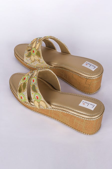 Buy_Fuchsia by aashaka mehta_Gold Embroidery Designer Sun Shine Wedges _Online_at_Aza_Fashions