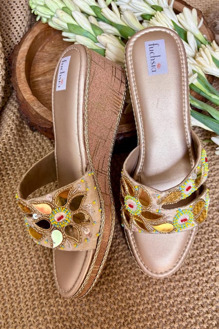 Fuchsia Gold Designer Sun Shine Wedges 