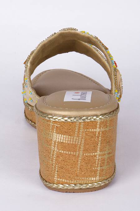 Shop_Fuchsia by aashaka mehta_Gold Embroidery Designer Sun Shine Wedges _Online_at_Aza_Fashions