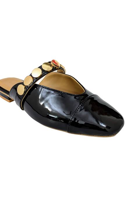 Buy_Devano_Black Bianca Studded Mules _Online_at_Aza_Fashions