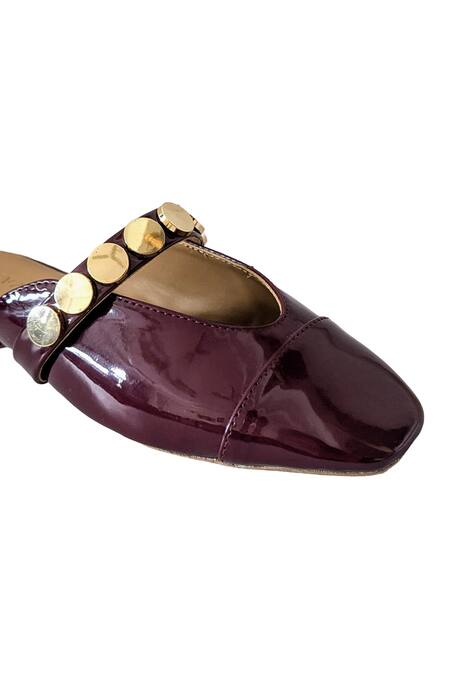 Buy_Devano_Maroon Bianca Studded Mules _Online_at_Aza_Fashions