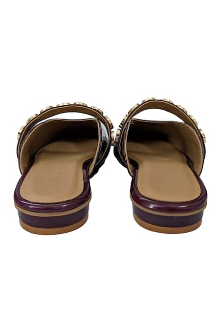 Shop_Devano_Maroon Bianca Studded Mules _Online_at_Aza_Fashions