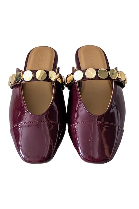Devano_Maroon Bianca Studded Mules _at_Aza_Fashions
