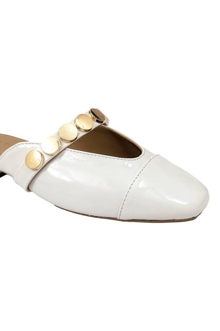 Buy_Devano_White Bianca Studded Mules _Online_at_Aza_Fashions