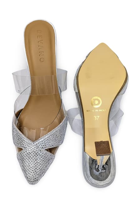 Shop_Devano_Silver Rhinestones Ella Glass Mules _Online_at_Aza_Fashions