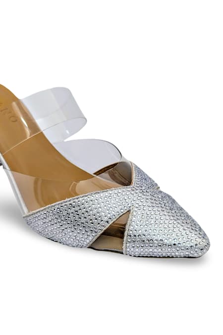 Buy_Devano_Silver Rhinestones Ella Glass Mules 