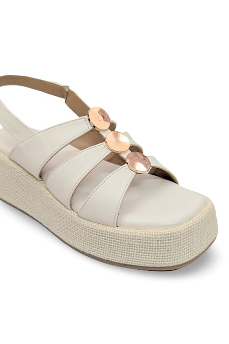 Buy_Devano_White Beads Suzy Puffy Wedges _Online_at_Aza_Fashions