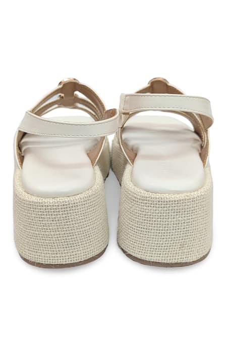 Devano_White Beads Suzy Puffy Wedges _at_Aza_Fashions