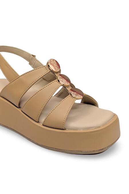 Devano Beige Studs Suzy Puffy Wedges Online at Aza Fashions Devano_Beige Studs Suzy Puffy Wedges _Online_at_Aza_Fashions