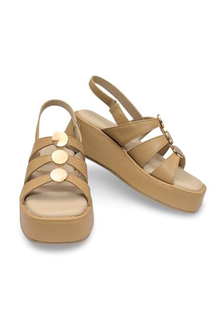 Shop Devano Beige Studs Suzy Puffy Wedges Online at Aza Fashions Shop_Devano_Beige Studs Suzy Puffy Wedges _Online_at_Aza_Fashions