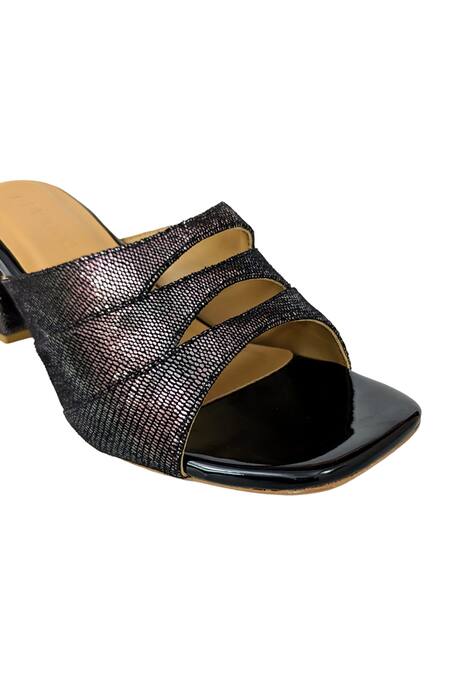 Buy_Devano_Black Metallic Emma Mules _Online_at_Aza_Fashions