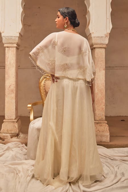 Geroo Jaipur Off White Chiffon Lehenga Set