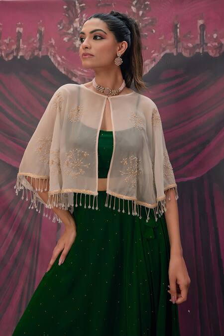Geroo Jaipur Green Chiffon, Jacquard Embroidery, Mirrors Lehenga Set Online at Aza Fashions Geroo Jaipur_Green Chiffon, Jacquard Embroidery, Mirrors Lehenga Set _Online_at_Aza_Fashions