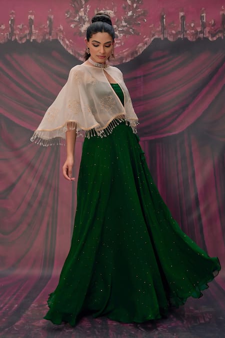 Buy Geroo Jaipur Green Chiffon, Jacquard Embroidery, Mirrors Lehenga Set Online at Aza Fashions Buy_Geroo Jaipur_Green Chiffon, Jacquard Embroidery, Mirrors Lehenga Set _Online_at_Aza_Fashions