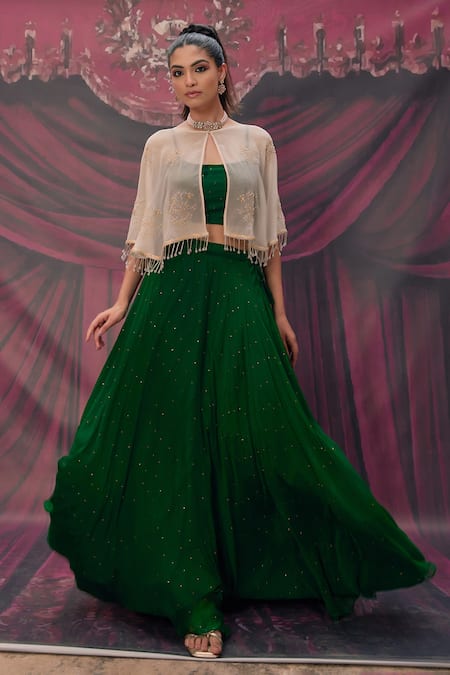 Geroo Jaipur Green Chiffon Lehenga Set 
