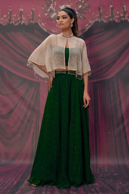 Geroo Jaipur Green Chiffon Lehenga Set