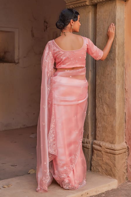 Geroo Jaipur Peach Tissue Saree Set 