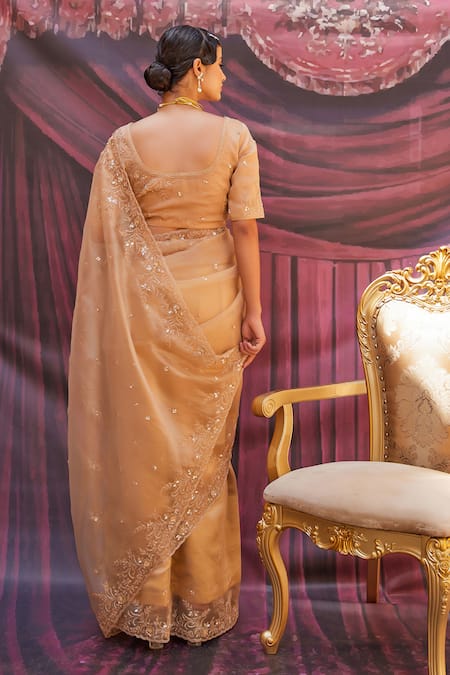 Geroo Jaipur Hand Embroidered Tissue Saree Set 