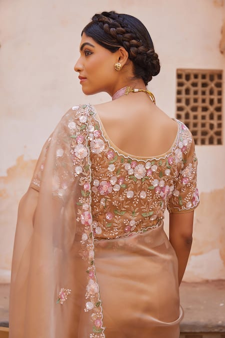 Geroo Jaipur Antique Gold Tissue Saree Set