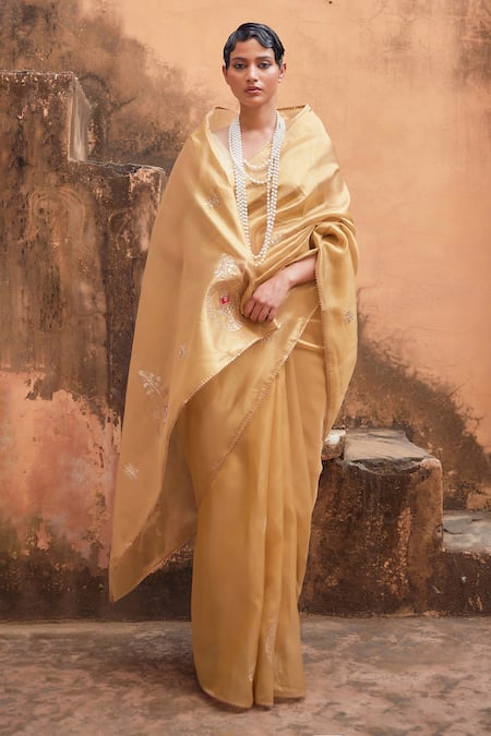 Geroo Jaipur Golden Tissue Saree Set 