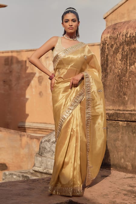 Geroo Jaipur Golden Tissue Saree Set 
