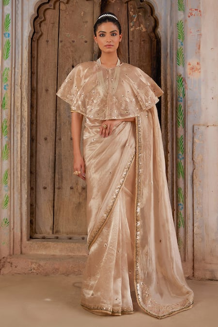 Geroo Jaipur Gold Tissue Embellished Saree Set 