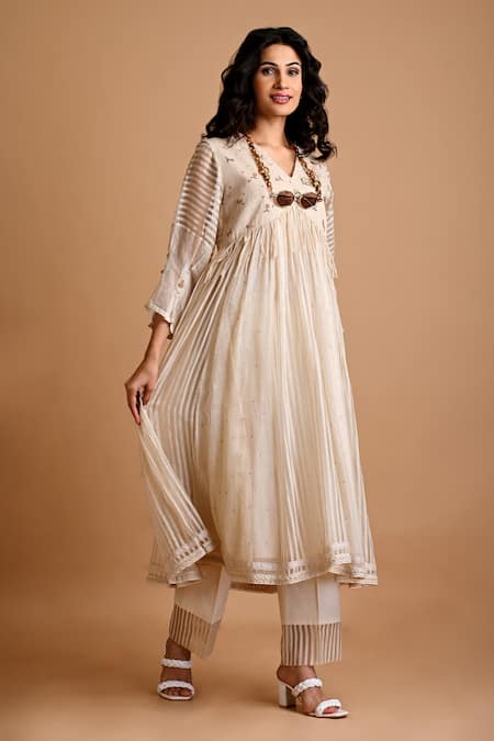 Mityan Ivory Hand Embroidered Anarkali Set 