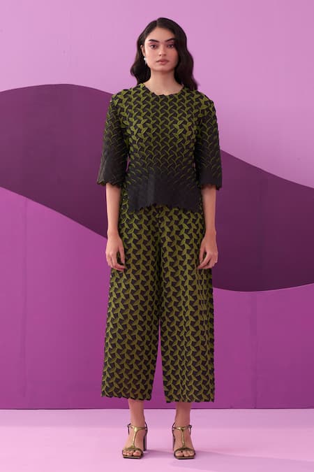 Pleats by Aruni Green Designer Pant Set 