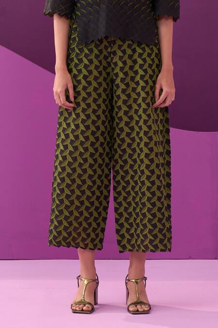 Shop Pleats By Aruni Green Crepe Round Neck Designer Pant Set Online at Aza Fashions Shop_Pleats By Aruni_Green Crepe Round Neck Designer Pant Set _Online_at_Aza_Fashions