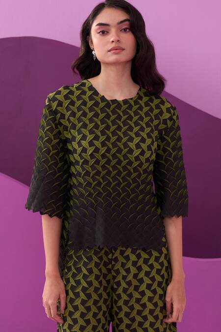 Pleats By Aruni Green Crepe Round Neck Designer Pant Set at Aza Fashions Pleats By Aruni_Green Crepe Round Neck Designer Pant Set _at_Aza_Fashions