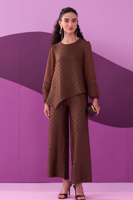 Pleats by Aruni Dark Brown Alexa Coordinated Set 