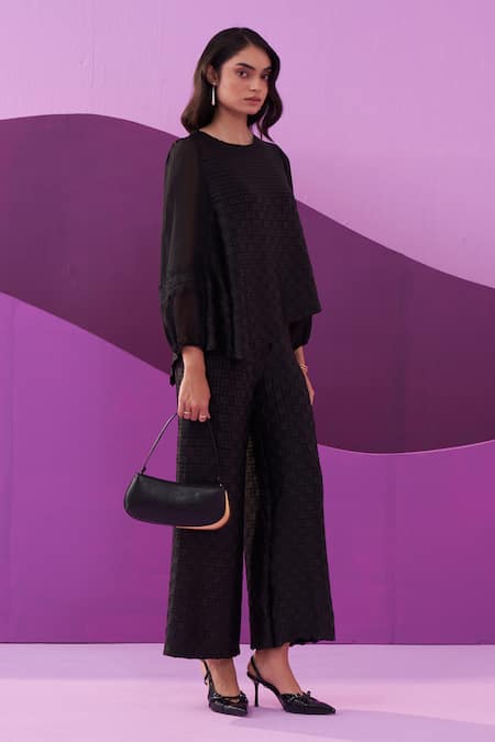 Pleats by Aruni Black Crepe Satin Alexa Coord Set 