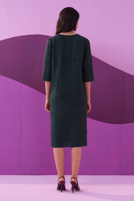 Pleats By Aruni Bottle Green Campania Midi Dress 