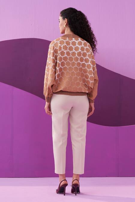 Shop Pleats By Aruni Brown Crepe Round Neck Angna Top at Aza Fashions Shop_Pleats By Aruni_Brown Crepe Round Neck Angna Top_at_Aza_Fashions