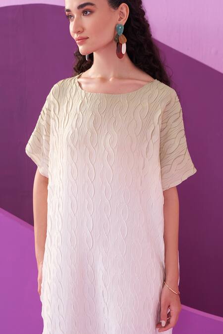 Buy Pleats By Aruni Beige Crepe, Satin Round Neck And White Midi Dress Online at Aza Fashions Buy_Pleats By Aruni_Beige Crepe, Satin Round Neck And White Midi Dress _Online_at_Aza_Fashions