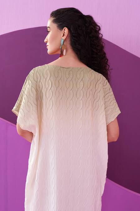 Shop Pleats By Aruni Beige Crepe, Satin Round Neck And White Midi Dress Online at Aza Fashions Shop_Pleats By Aruni_Beige Crepe, Satin Round Neck And White Midi Dress _Online_at_Aza_Fashions