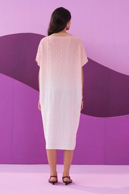 Pleats By Aruni Pink Crepe Satin Green Carrina Dress 