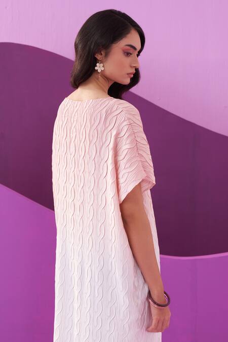 Pleats By Aruni Pink Crepe, Satin Round Neck Green Carrina Dress Online at Aza Fashions Pleats By Aruni_Pink Crepe, Satin Round Neck Green Carrina Dress _Online_at_Aza_Fashions