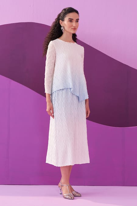 Buy Pleats By Aruni White Round Neck Blue Clarey Skirt Set Online at Aza Fashions Buy_Pleats By Aruni_White Round Neck Blue Clarey Skirt Set _Online_at_Aza_Fashions