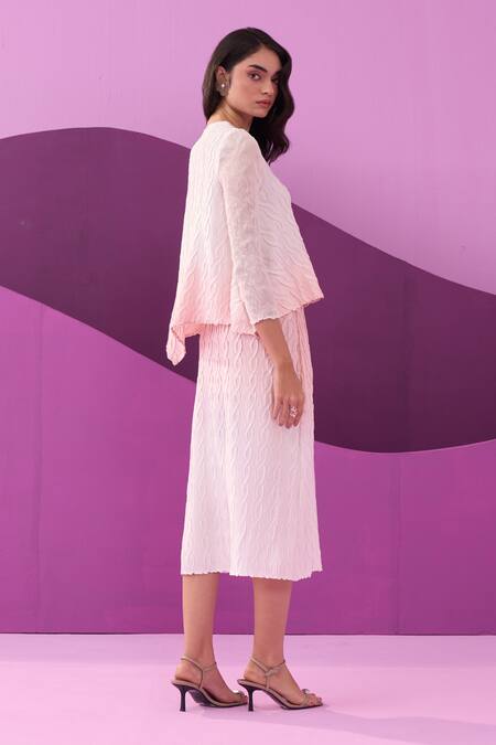 Pleats By Aruni Pink Crepe, Satin Round Neck Skirt Set Online at Aza Fashions Pleats By Aruni_Pink Crepe, Satin Round Neck Skirt Set _Online_at_Aza_Fashions