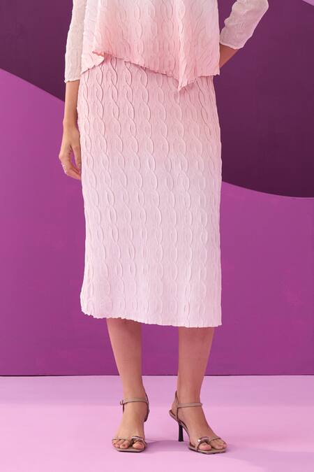 Buy Pleats By Aruni Pink Crepe, Satin Round Neck Skirt Set Online at Aza Fashions Buy_Pleats By Aruni_Pink Crepe, Satin Round Neck Skirt Set _Online_at_Aza_Fashions