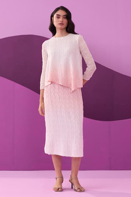 Pleats by Aruni Pink Crepe Satin Skirt Set 