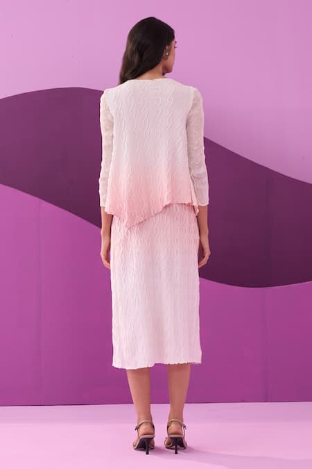 Pleats By Aruni Pink Crepe Satin Skirt Set 