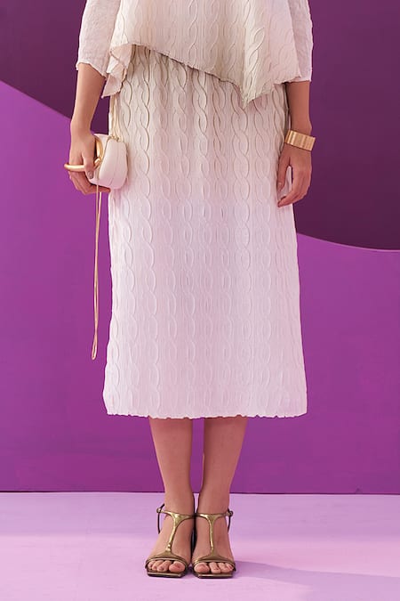 Shop Pleats By Aruni White Crepe, Satin Round Neck Green Clarey Skirt Set Online at Aza Fashions Shop_Pleats By Aruni_White Crepe, Satin Round Neck Green Clarey Skirt Set _Online_at_Aza_Fashions