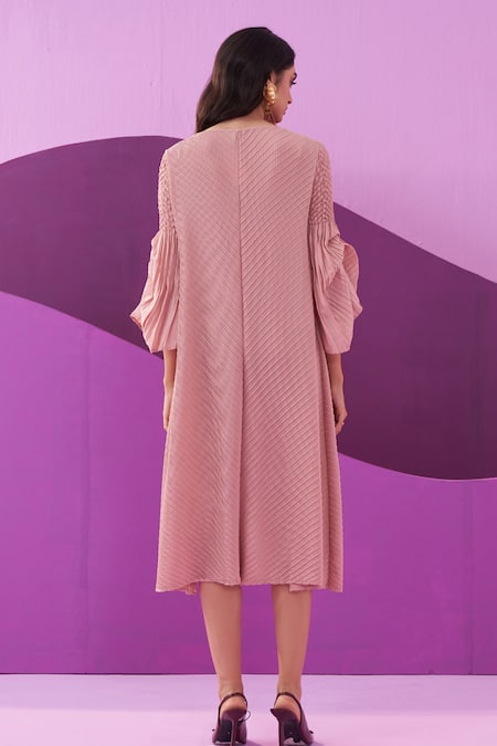 Pleats By Aruni Pleated Pink Midi Dress 