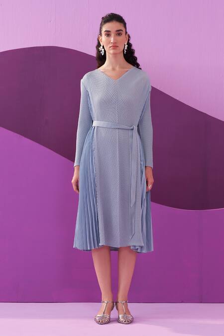 Pleats by Aruni Powder Blue Pleated Midi Dress 