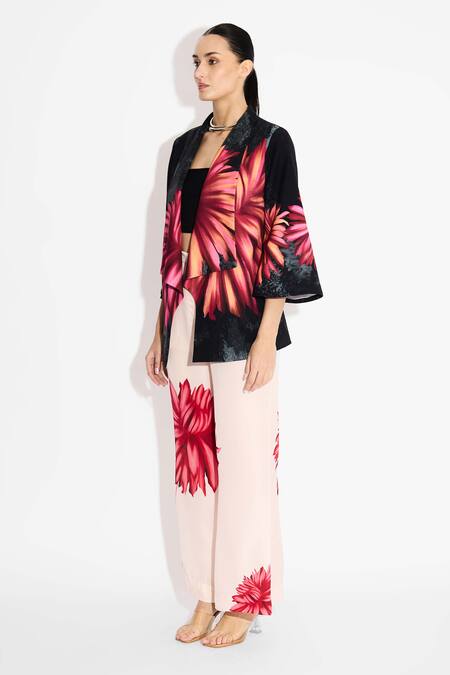 SHASHA GABA Black Chiffon Open Neck Floral Coverup Shrug Online at Aza Fashions SHASHA GABA_Black Chiffon Open Neck Floral Coverup Shrug _Online_at_Aza_Fashions
