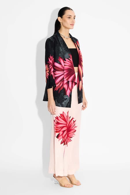 Buy SHASHA GABA Black Chiffon Open Neck Floral Coverup Shrug Online at Aza Fashions Buy_SHASHA GABA_Black Chiffon Open Neck Floral Coverup Shrug _Online_at_Aza_Fashions