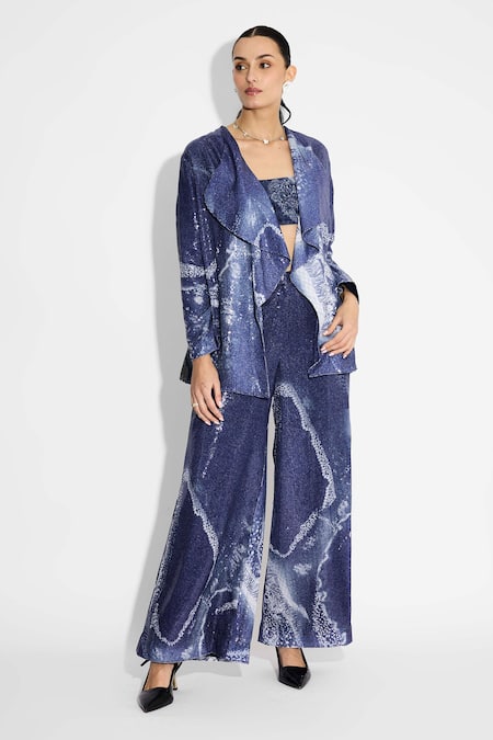 SHASHA GABA Amorphous Blue Sequin Jacket 